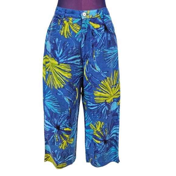 Vintage Chico's Blue & Green Linen Blend Tropical Capri Pants Size XS Women‎ W11 - Picture 2 of 11
